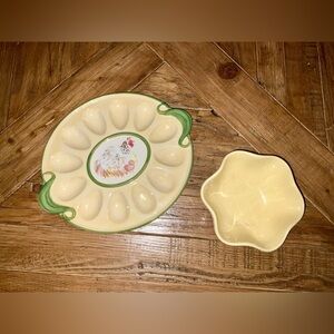 Pfaltzgraff Circle Kindness Chicken Hen Egg Plate Platter (w/Gail Pittman bowl)